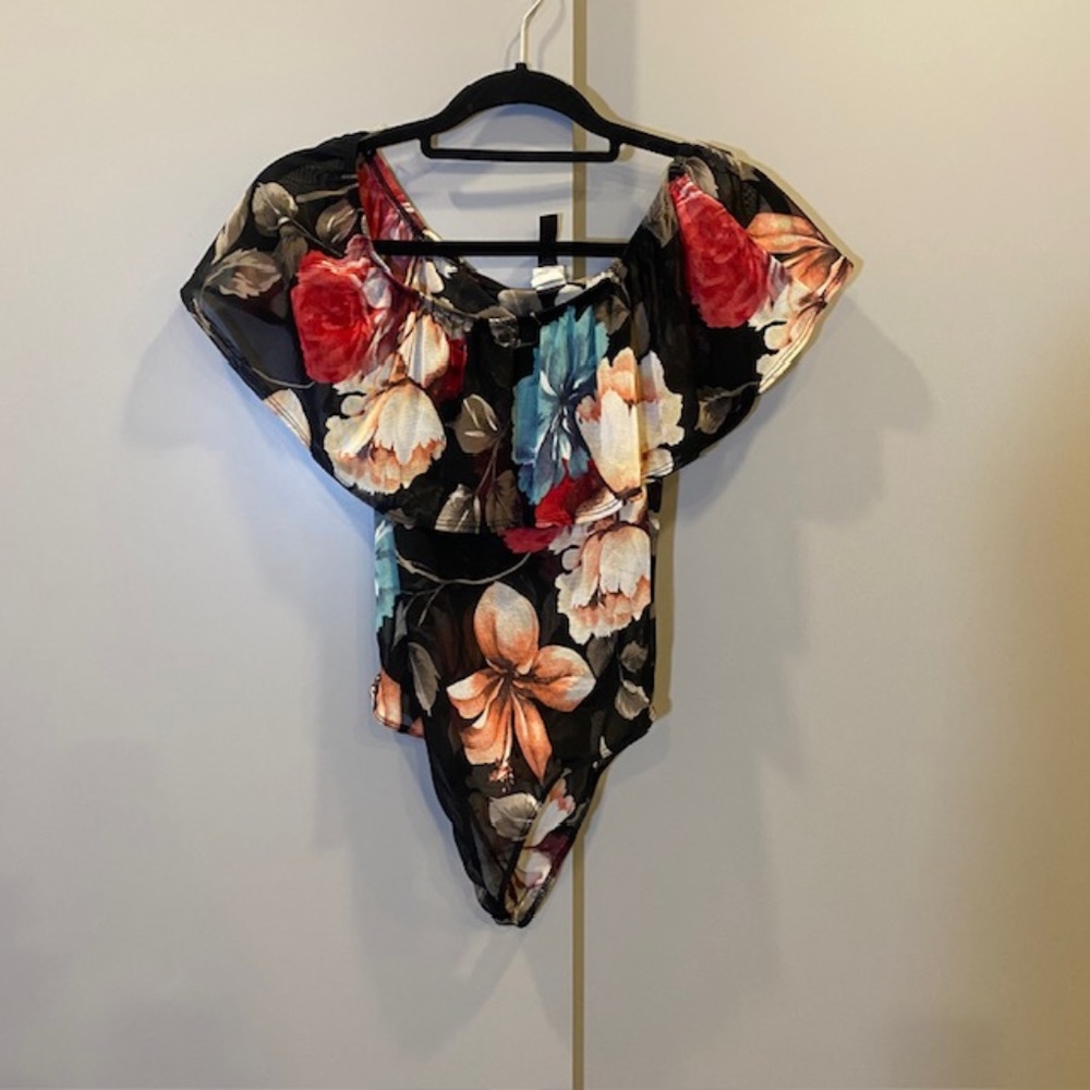 shear floral body suit